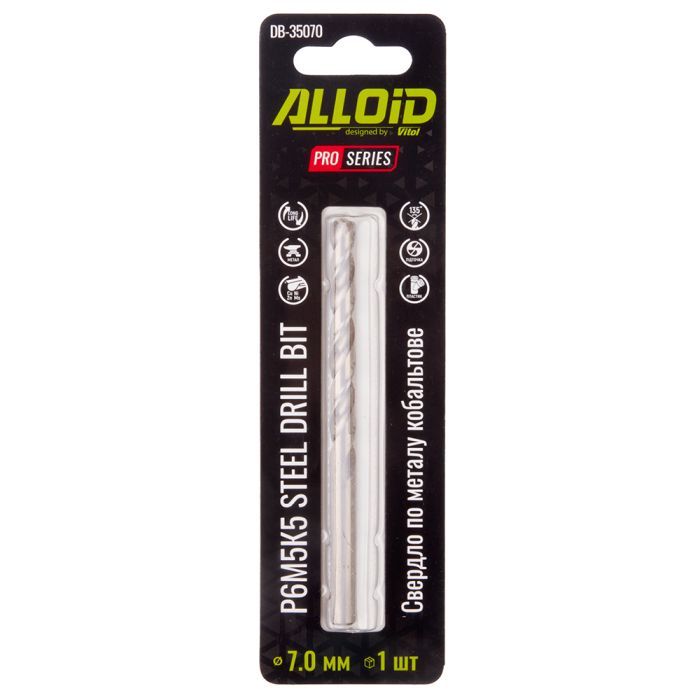 Сверло Alloid Pro, по металлу, кобальтовое, 9.5мм, Р6М5К5 (DB-35095) изображение 2