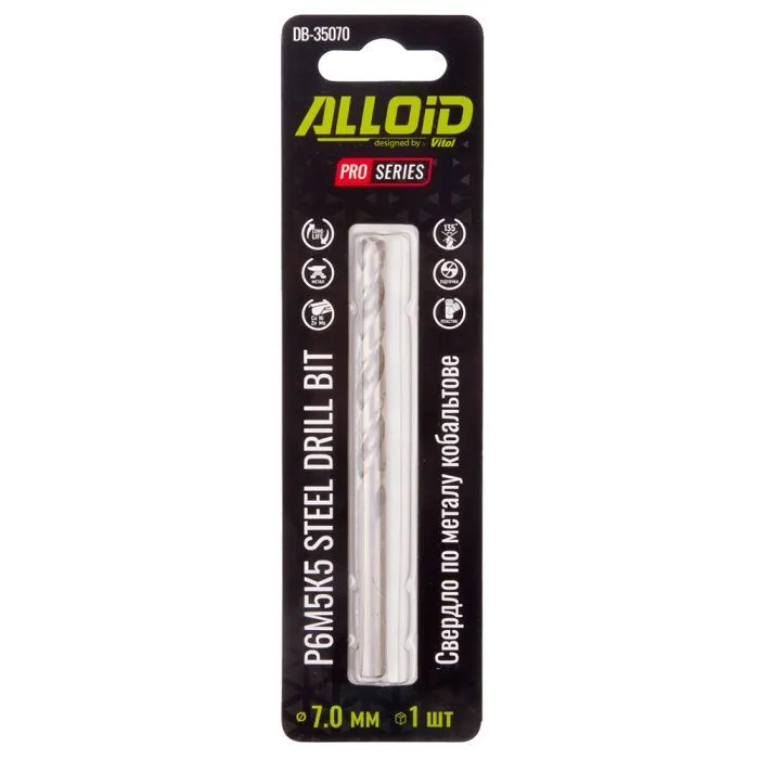 Сверло Alloid Pro, по металлу, кобальтовое, 7.0мм, Р6М5К5 (DB-35070) изображение 2