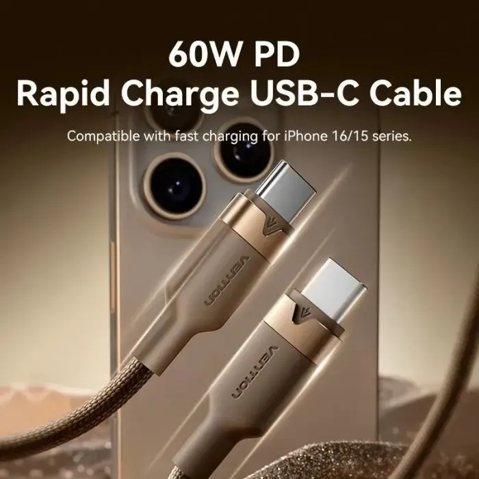Дата кабель USB-C to USB-C 1.0m 5A magnetic aluminum alloy titanium gold Vention (TSAJF) изображение 2