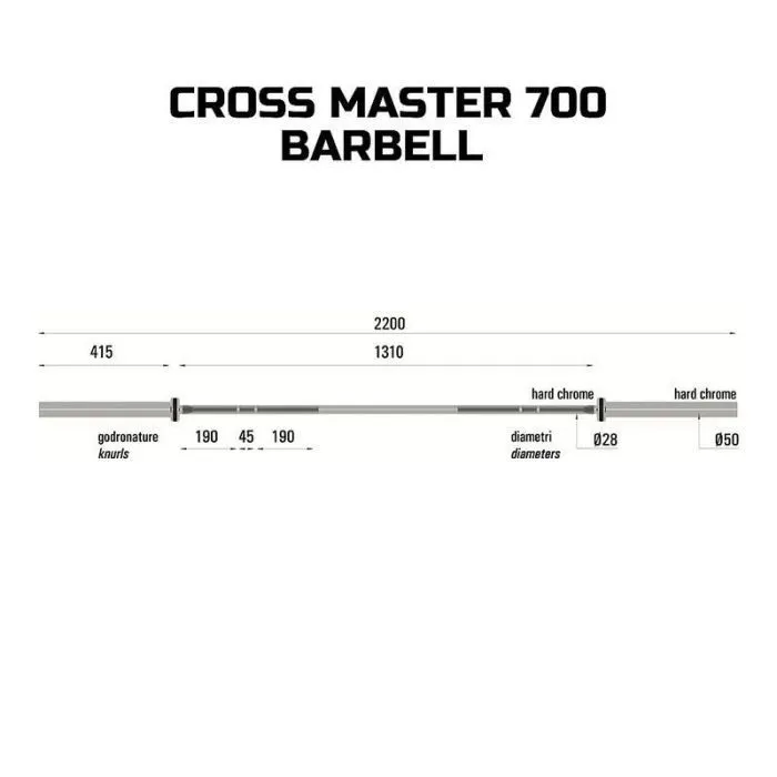 Гриф Toorx Max 700 Kg Cross Master 220 см 50 мм (BO-700) (932180) изображение 5