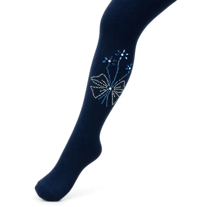 Колготки детские BNM с цветами из страз (M0C0302-1163-3G-blue)