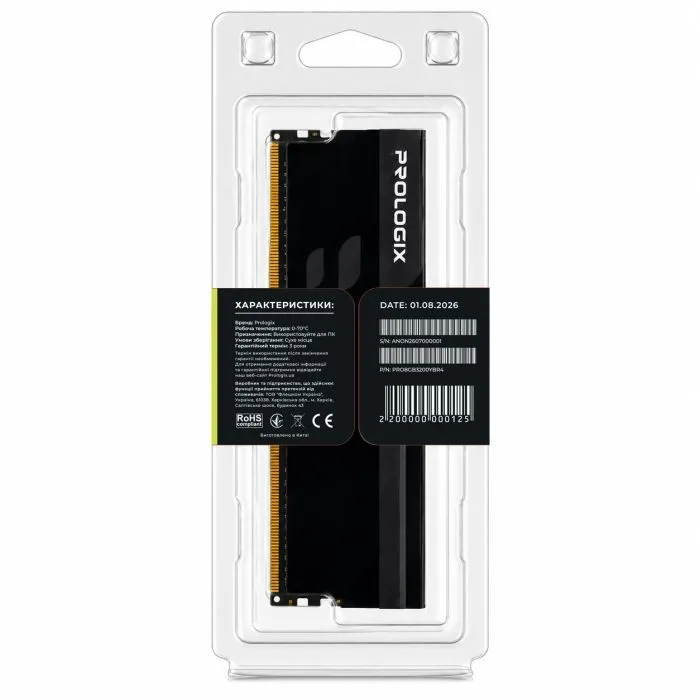 Модуль памяти для компьютера DDR4 8GB 3200 MHz Onyx Black RGB Prologix (PRO8GB3200YBR4) изображение 5