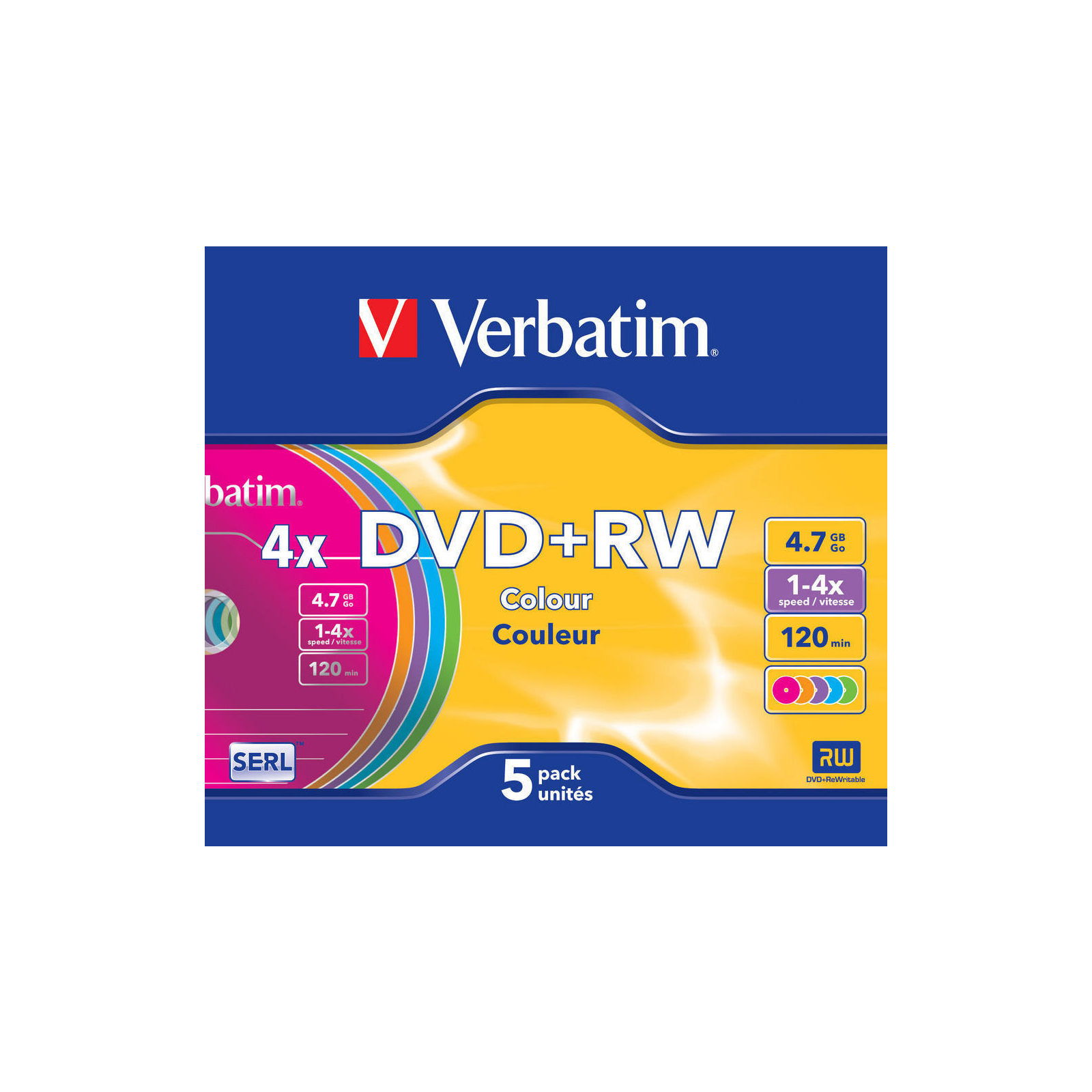 Диск DVD Verbatim 4.7Gb 4x SlimCase 5шт Color (43297) изображение 2