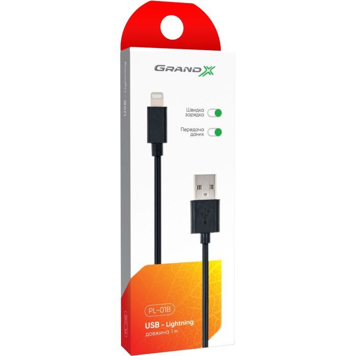Дата кабель USB 2.0 AM to Lightning 1.0m Cu, 2.1А White Grand-X (PL01W) изображение 4