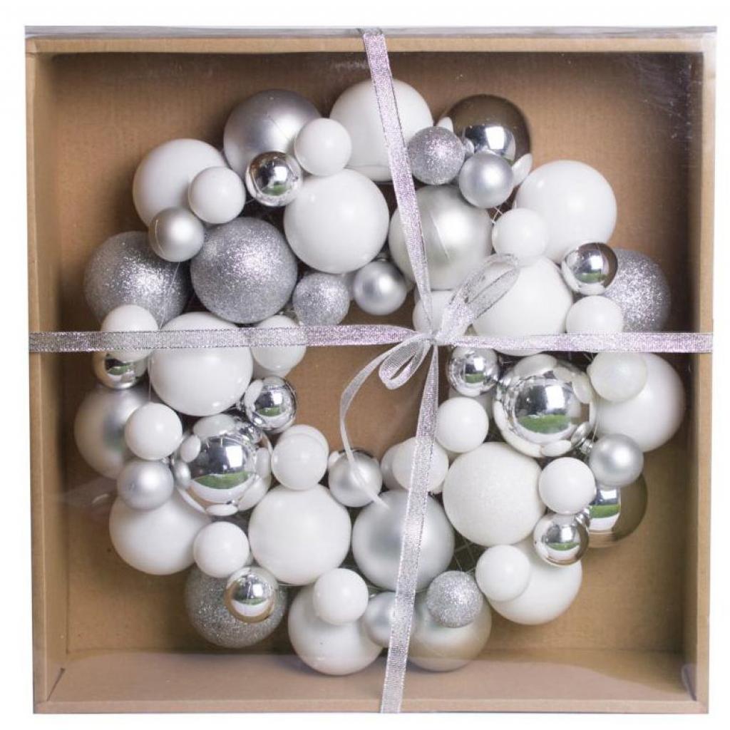 Рождественский венок Jumi с елочных пластиковых шариков 34 см Белый с серебристы (5900410379176)