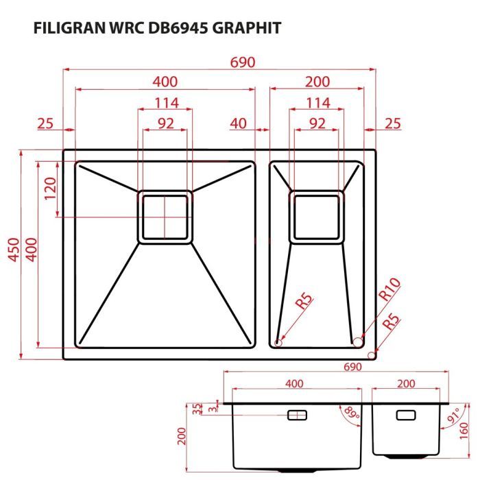 Мийка кухонна Weilor FILIGRAN WRC DB6945 GRAPHIT зображення 9