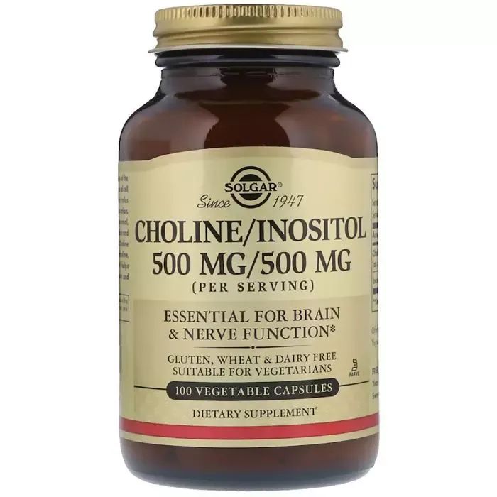 Витамин Solgar Холин и Инозитол, Choline/Inositol, 500 мг/500 мг, 100 капс (SOL-00850)