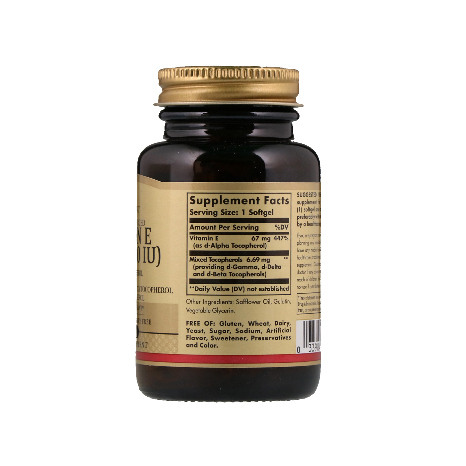 Вітамін Solgar Вітамін E, 67 мг (100 IU), d-Alpha Tocopherol & Mixed Tocoph (SOL-03461) зображення 2