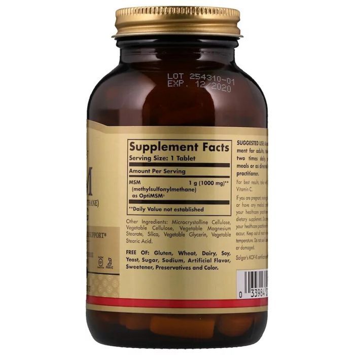 Мінерали Solgar Сірка, MSM (Methylsulfonylmethane), 1000 мг, 120 таблеток (SOL-01734) зображення 2