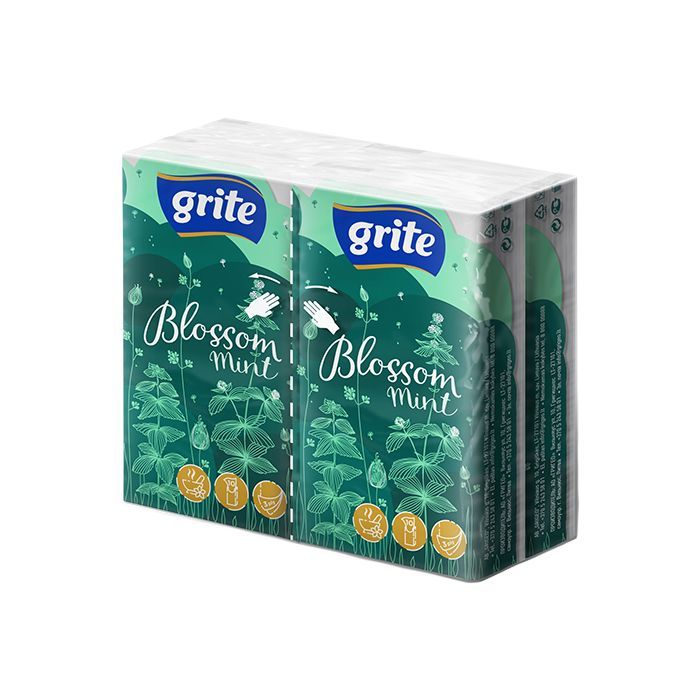 Салфетки косметические Grite Blossom Mint 3 слоя 10 шт х 4 пачки (4770023349146)