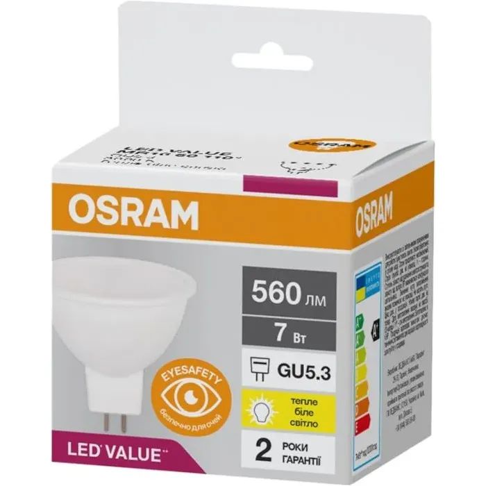 Лампочка Osram LED VALUE, MR16, 7W, 3000K, GU5.3 (4058075689299) зображення 2