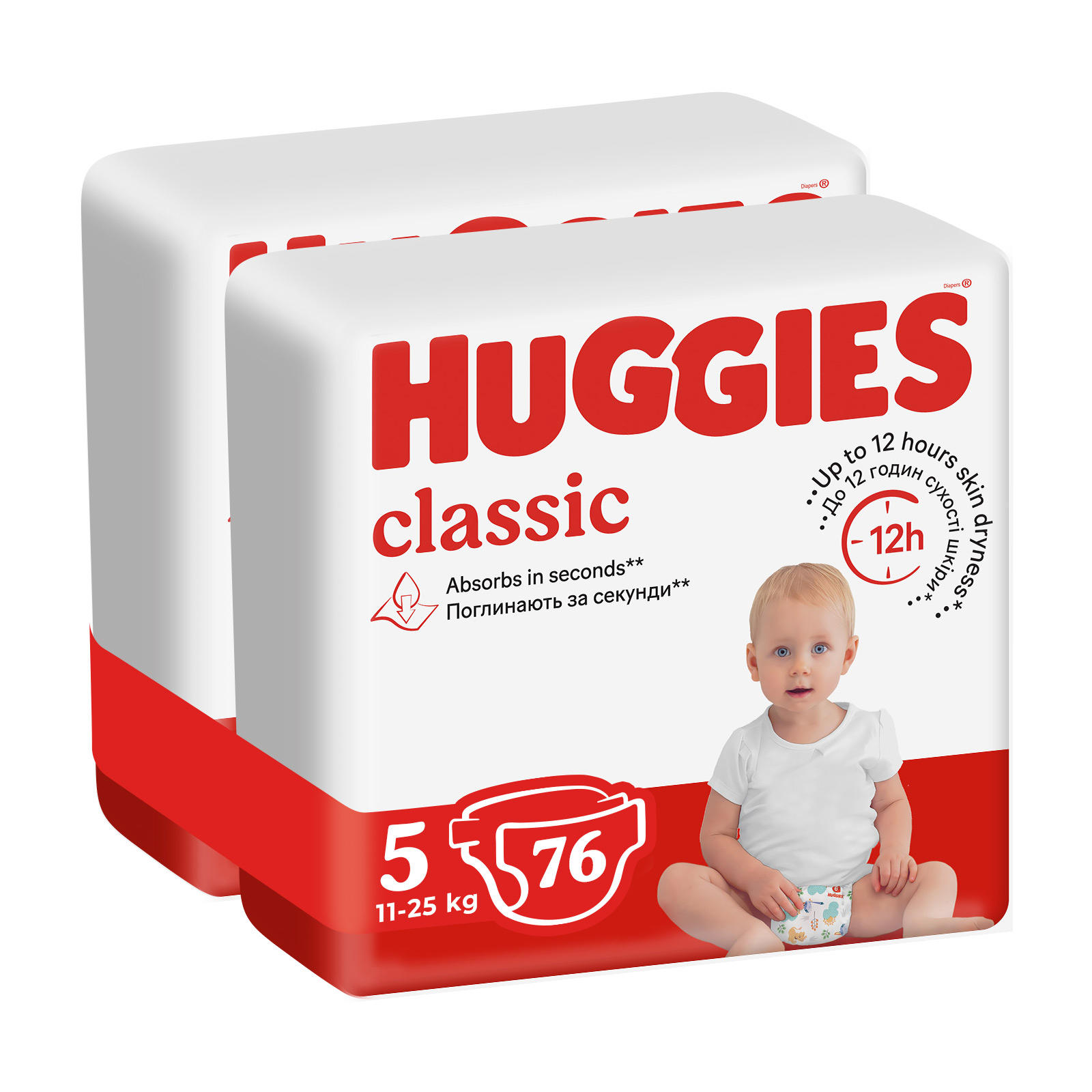 Подгузники Huggies Classic 5 (11-25 кг) J-Pack 76 шт ( 2*38) (5029054236871) изображение 2