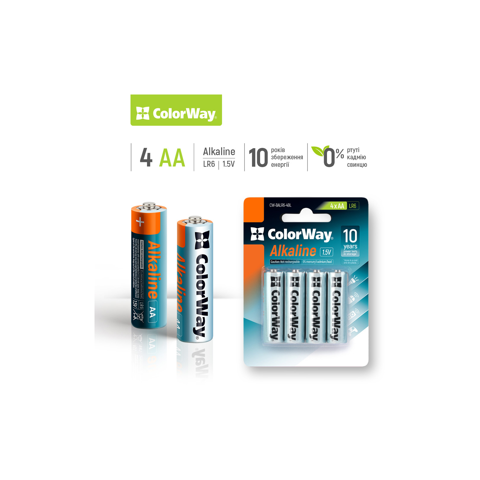 Батарейка ColorWay AA LR6 Alkaline Power (щелочные) *4 blister (CW-BALR06-4BL) изображение 2