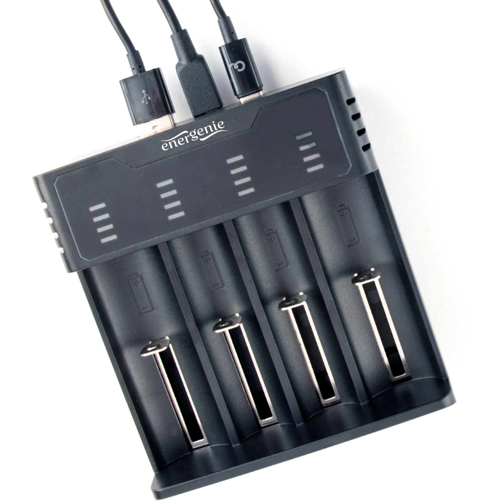 Зарядний пристрій для акумуляторів EnerGenie input:TYPE-C/Micro-USB, AAA/AA/...14650/18650, power bank function (BC-USB-02) зображення 2