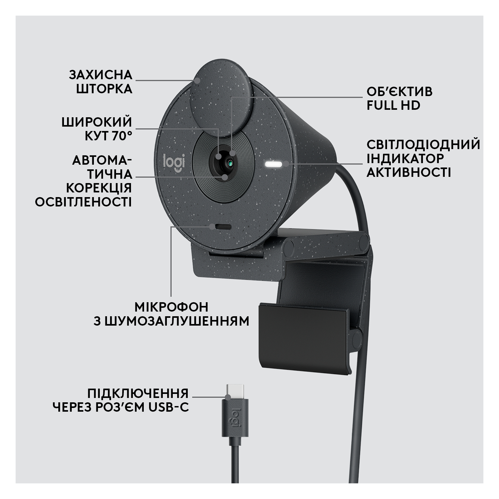 Веб-камера Logitech Brio 305 FHD for Business Graphite (960-001469) зображення 10