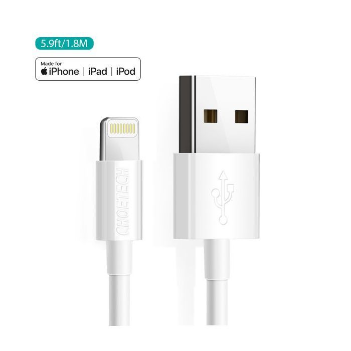 Дата кабель USB 2.0 AM to Lightning 1.8m 2.1A MFI Black Choetech (IP0027-BK) зображення 2