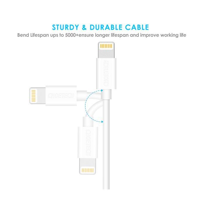 Дата кабель USB 2.0 AM to Lightning 1.8m 2.1A MFI Black Choetech (IP0027-BK) зображення 3