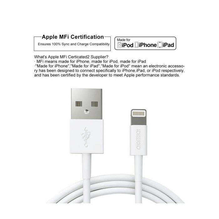 Дата кабель USB 2.0 AM to Lightning 1.8m 2.1A MFI Black Choetech (IP0027-BK) зображення 6