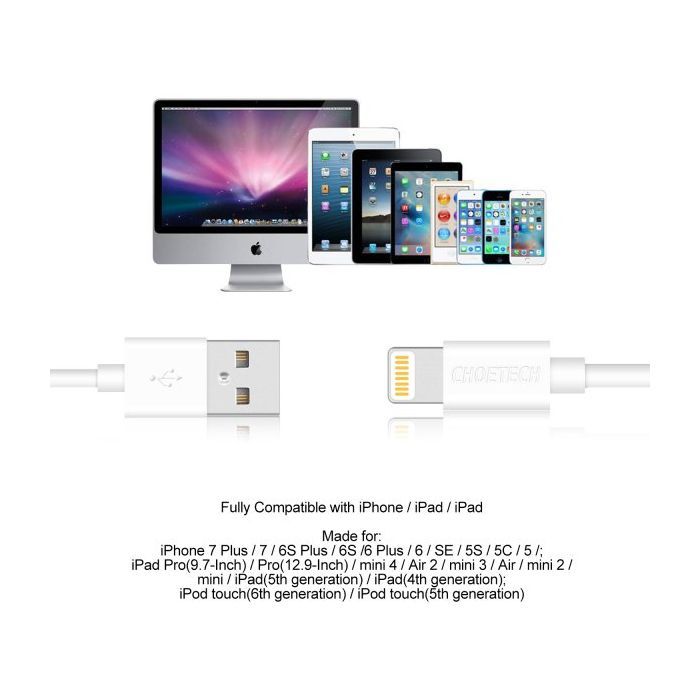 Дата кабель USB 2.0 AM to Lightning 1.8m 2.1A MFI Black Choetech (IP0027-BK) зображення 7