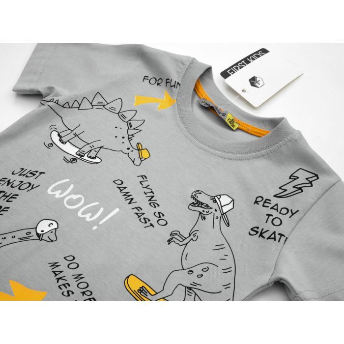 Футболка дитяча First kids з динозаврами (3032-98B-gray) зображення 3