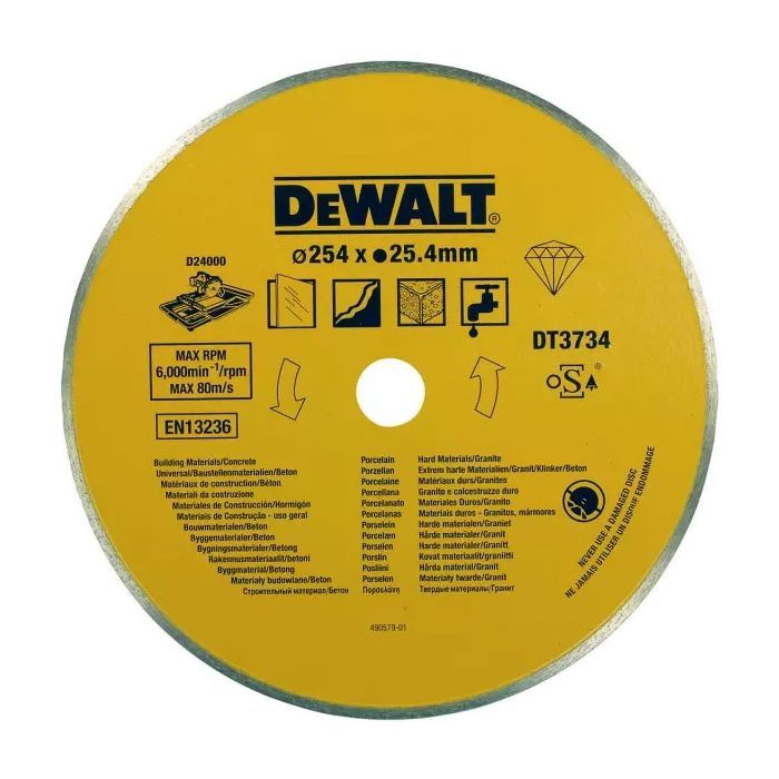 Диск пильный DeWALT алмазный бетон/кирпич/напольная плитка/кафель, 250х1.6х25.4 мм (DT3734)