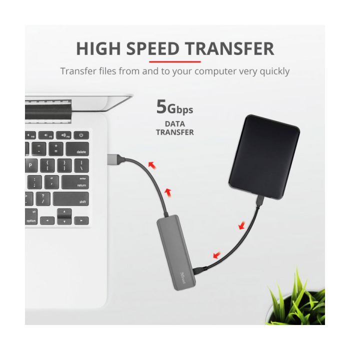 Концентратор Halyx 4-Port USB-A 3.2 Grey Trust (24947_TRUST) изображение 10
