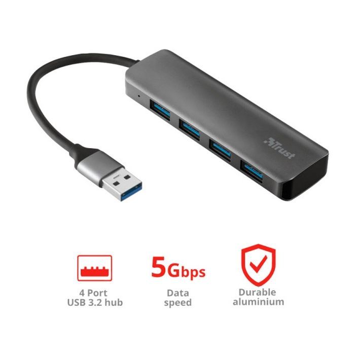 Концентратор Halyx 4-Port USB-A 3.2 Grey Trust (24947_TRUST) изображение 8
