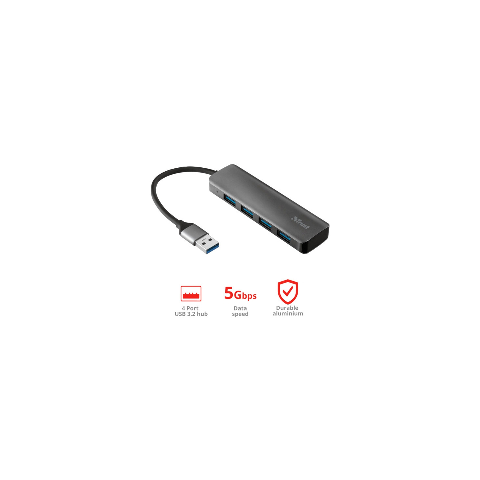 Концентратор Halyx 4-Port USB-A 3.2 Grey Trust (24947_TRUST) изображение 8