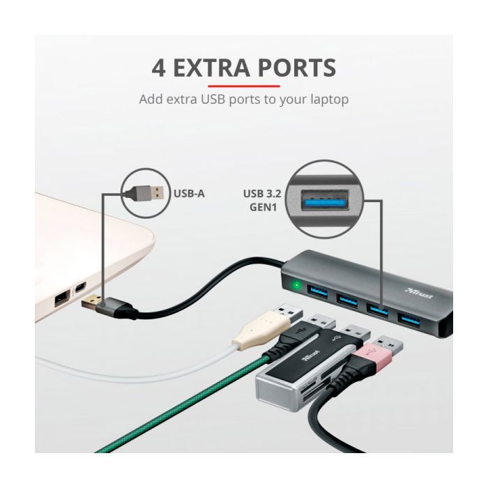 Концентратор Halyx 4-Port USB-A 3.2 Grey Trust (24947_TRUST) изображение 9