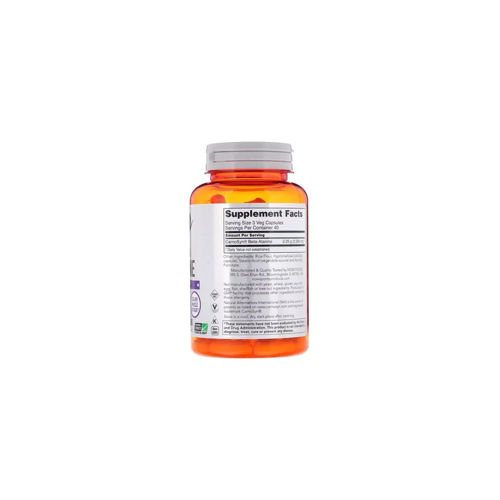 Амінокислота Now Foods Бета-Аланін, Beta-Alanine, 750 мг, 120 вегетаріанських капсул (NOW-02008) зображення 2