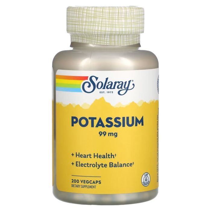Минералы Solaray Калий, 99 мг, Potassium, 200 вегетарианских капсул (SOR-04671)