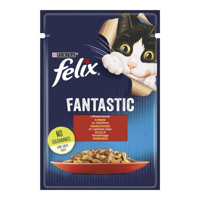 Вологий корм для кішок Purina Felix Fantastic з яловичиною в желе 85 г (7613039838624)