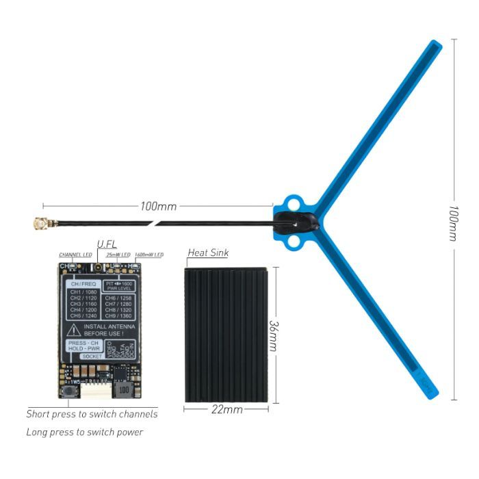 Видеопередатчик (VTX) RushFPV 1.3GHz 1.6W 9CH (HP0047.9984) изображение 3