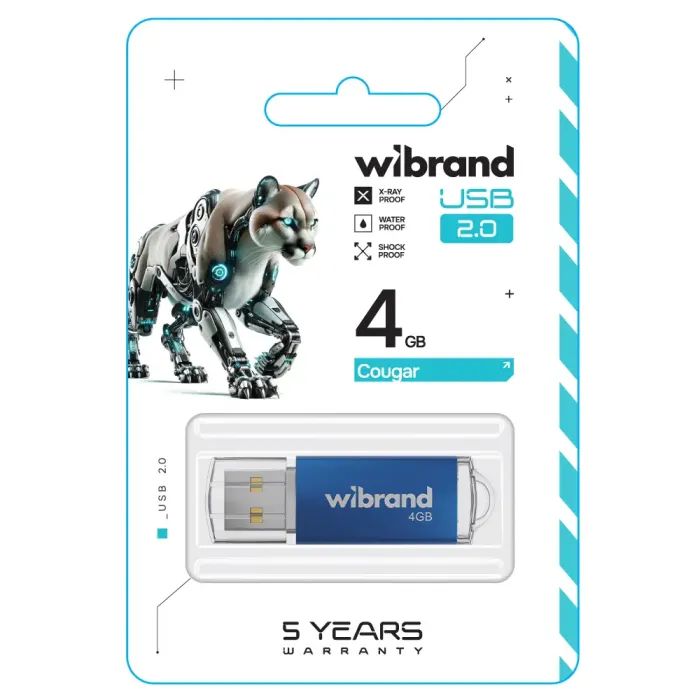 USB флеш накопитель Wibrand 4GB Cougar BlackUSB 2.0 (WI2.0/CU4P1B) изображение 2