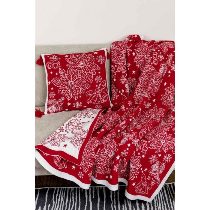 Наволочка Прованс декоративна в'язана Різдвяник червоний 45х45 (030169) зображення 3