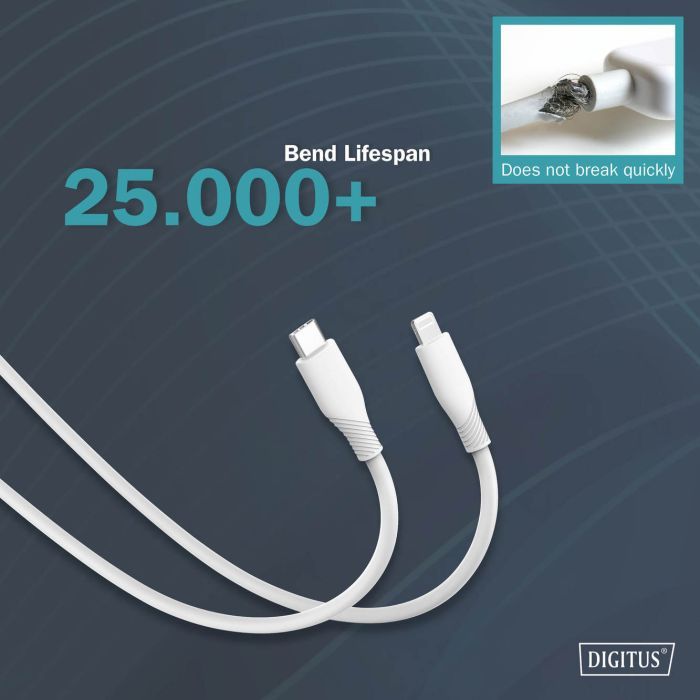 Дата кабель USB-C to Lightning 2.0m USB 2.0 60W silicone white Digitus (AK-600110-020-W) изображение 8