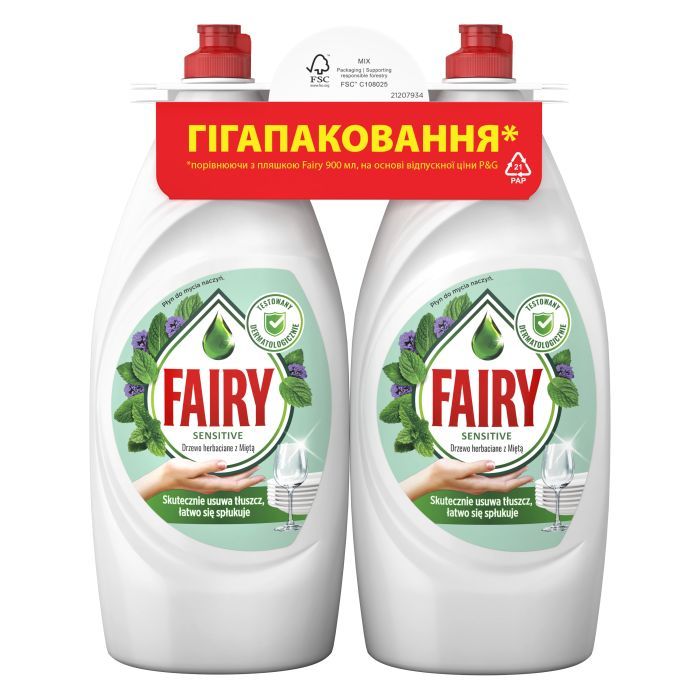 Средство для ручного мытья посуды Fairy Нежные руки Чайное дерево и Мята 450 мл (4015400956358)