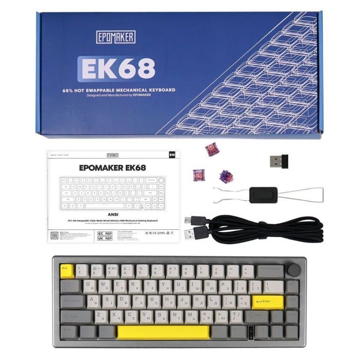 Клавиатура Epomaker EK68 65 Flamingo Switch Hot-Swap RGB Wireless/Bluetooth/USB UA Black (EK68-B-F) изображение 12
