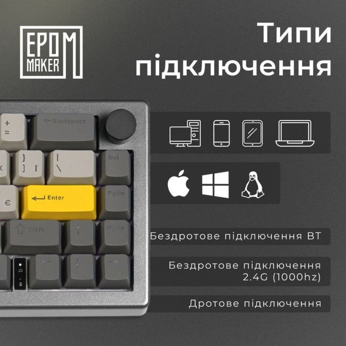 Клавиатура Epomaker EK68 65 Flamingo Switch Hot-Swap RGB Wireless/Bluetooth/USB UA Black (EK68-B-F) изображение 5