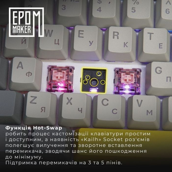Клавиатура Epomaker EK68 65 Flamingo Switch Hot-Swap RGB Wireless/Bluetooth/USB UA Black (EK68-B-F) изображение 7