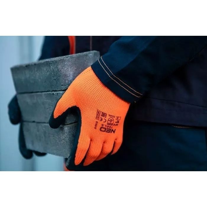 Захисні рукавиці Neo Tools латексне покриття, поліестер, р.9, помаранчево чорні (97-612-9) зображення 2