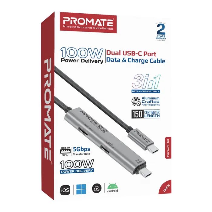Дата кабель USB-C to USB-C 1.5m Promate (portlink-c3.black) зображення 2