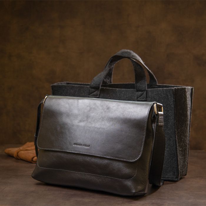 Сумка Grande Pelle Кожаная мужская Черная (11429) изображение 12