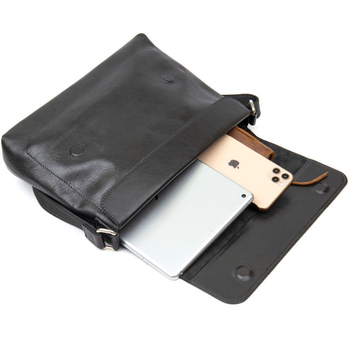 Сумка Grande Pelle Кожаная мужская Черная (11429) изображение 7