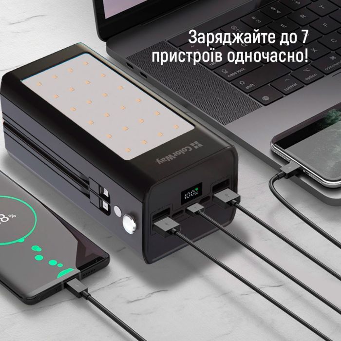 Батарея універсальна ColorWay 80 000 mAh LCD/Lamp (USB/QC3.0 + USB-C/PD/22.5W) Black (CW-PB800LPA8BK-PDD) зображення 12