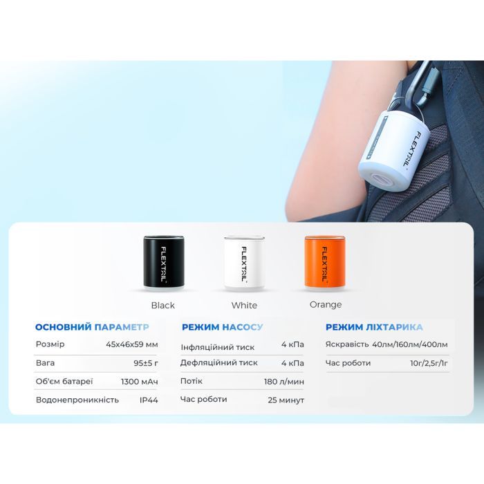 Фонарь Flextail Tiny Pump 2X з функцією насосу білий (TY2X1600-WT-i) изображение 12