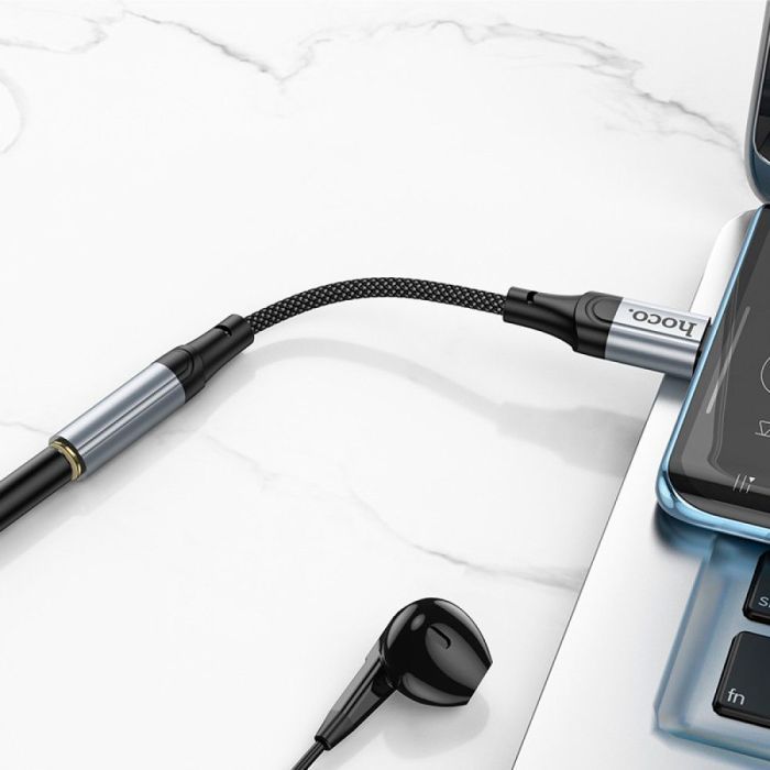 Кабель мультимедийный USB-C to 3.5mm F 1.0m LS36 Fresh Black HOCO (6942007608886) изображение 8