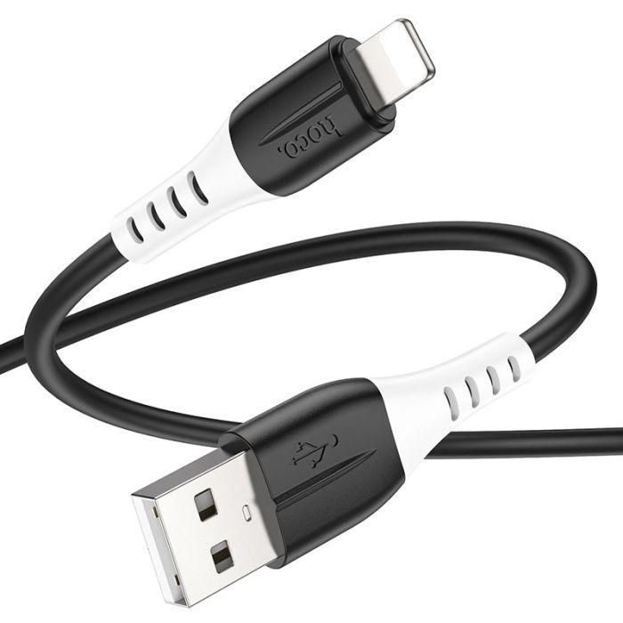 Дата кабель USB 2.0 AM to Lightning 1.0m 2.4A silicone X82 black HOCO (6931474768537) изображение 2
