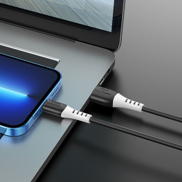 Дата кабель USB 2.0 AM to Lightning 1.0m 2.4A silicone X82 black HOCO (6931474768537) изображение 6