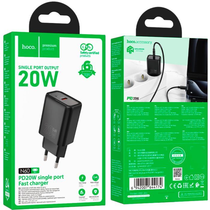 Зарядний пристрій HOCO N60 Gentle USB-C PD20W Black (6942007644174) зображення 4